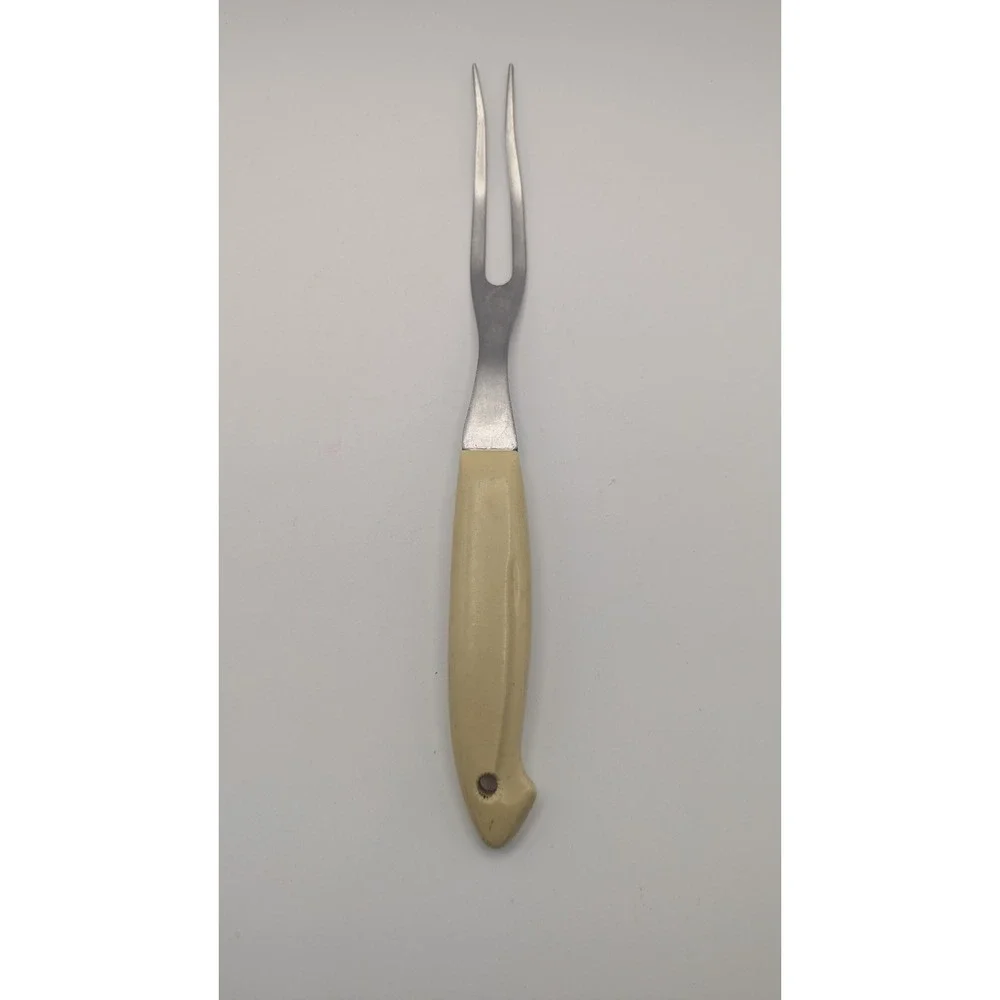Camillus Stainless Steel Meat Carving Fork Vintage Cream‎ Handle 2 Tine USA Made